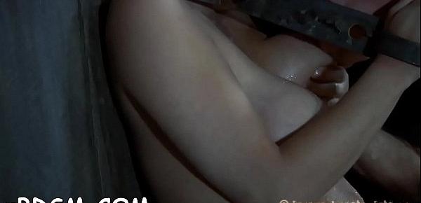  Angel is fastened upside down with her pussy thrashed
